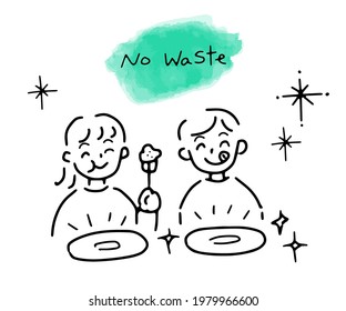 children no waste food for sustainable living illustration