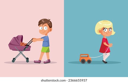 
Children not Following gender Stereotypes while Playing Vector Concept Illustration. Kids breaking gender norms engaging in different role play 
