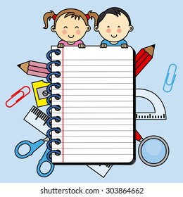 Children with a notebook with space for writing