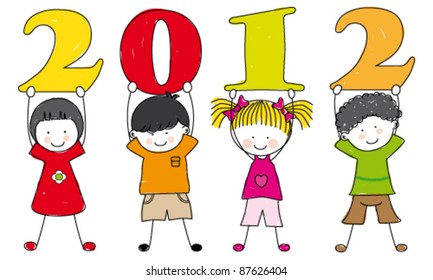 children with the numbers of the new year