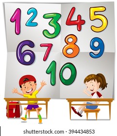 Children and numbers one to ten illustration