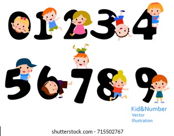 Children and numbers one to zero illustration