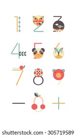 Children numbers poster. Learn and count. Animals in geometric style.