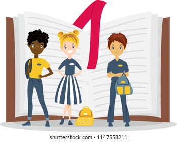 children on the background of the book. back to school