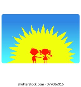 children on a background of the sun