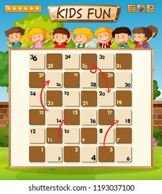 Children on board game template illustration