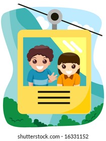 Children on a Cable Car - Vector
