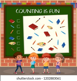 Children on counting game template illustration