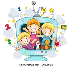 Children on Educational TV - Vector
