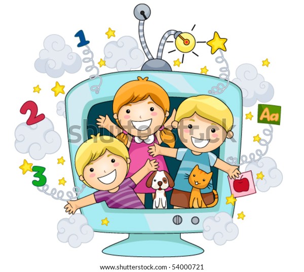 Vector de stock (libre de regalías) sobre Niños en la televisión ...