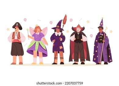 Children on Halloween, vector icons set or banner