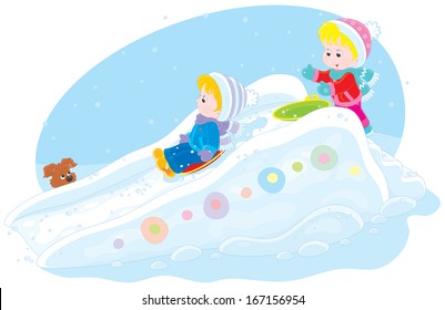 Children on an ice-run