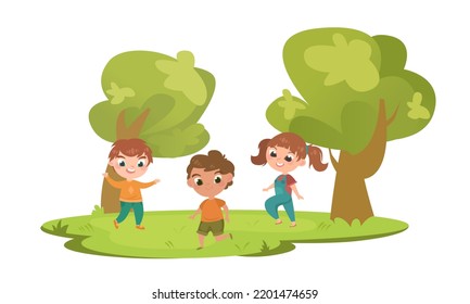 Children On Lawn Vector Illustration Stock Vector (Royalty Free ...