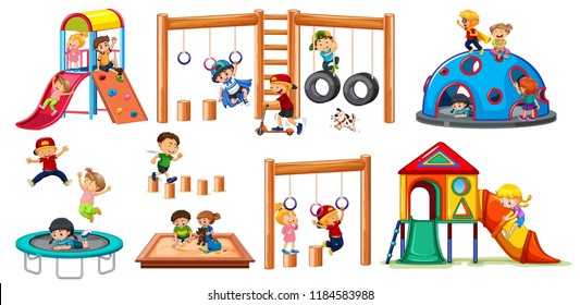 Children on playground equipment  illustration