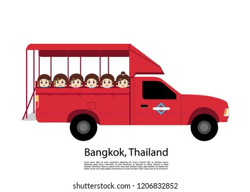 Children on red mini bus