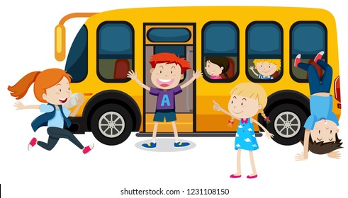 Kid Get Off School Bus Illustration Stock Vector (Royalty Free ...