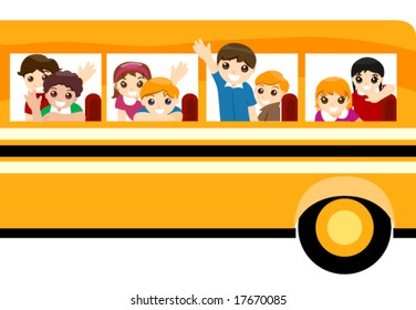 Children on School bus - Vector