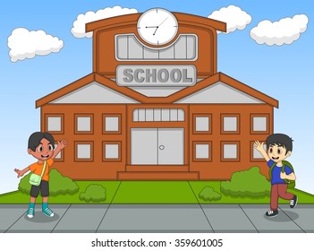 Children on the school cartoon vector illustration