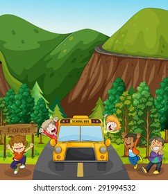 Children on school trip to a forest
