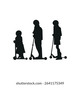 Children on scooter silhouette sign