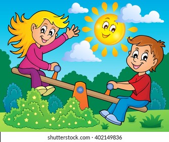 Children on seesaw theme image 2 - eps10 vector illustration.