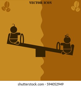 Children on see-saw vector  icon Coffee symbol background.