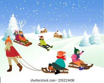 Children on a sled