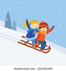 children on a sleigh going down the hill