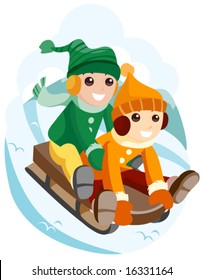 Children On Snow Sled Vector Stock Vector (Royalty Free) 16331164 ...