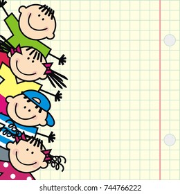 Children on square paper, banner, vector icon