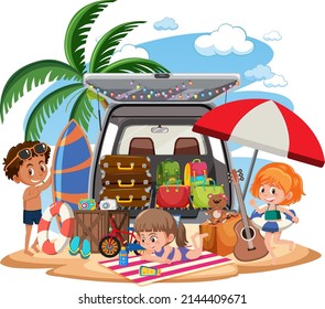 Children on summer beach vacation illustration