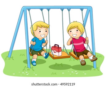 Children on Swing In the Park - Vector