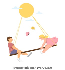 children on the swing. vector illustration of happy children. boy and girl