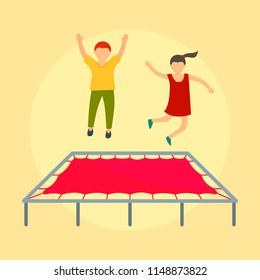 Children on trampoline background. Flat illustration of children on trampoline vector background for web design