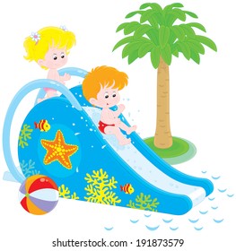 Children On A Waterslide