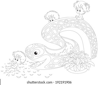 Children on a waterslide