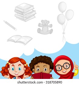 Illustration von Kindern und anderen Gegenständen