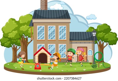 Children outdoor playground scene isolated illustration