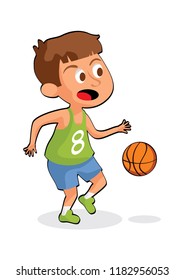 Children outdoors in action sports activity. Sport basketball, vector illustration.