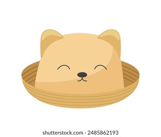 Children outerwear fabric childish unisex panama hat with cute cat face pattern isolated on white