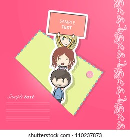 Children over children inside a pink envelope. Vector illustration.