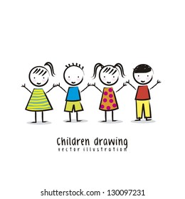 children over white background, drawing. vector