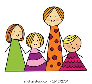 children over white background, drawing. vector