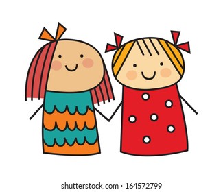 children over white background, drawing. vector