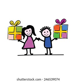 children with packet vector illustration