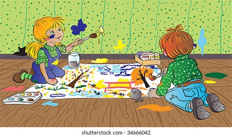 Children are painting