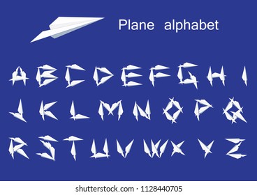 Children paper plane alphabet set