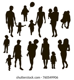 Children and parents silhouettes