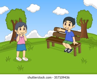 Children at the park cartoon vector illustration