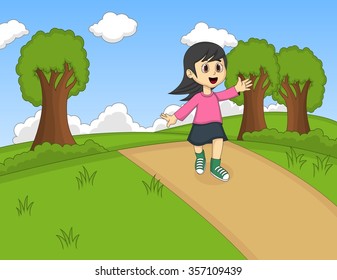 Children at the park cartoon vector illustration